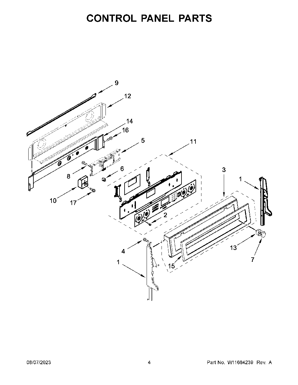 Control Panel Parts Diagram and Parts List for KFED500ESS06  KitchenAid Range