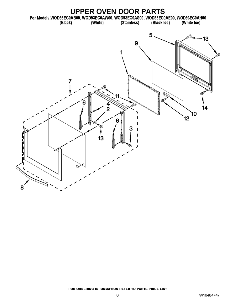 UPPER OVEN DOOR PARTS Diagram and Parts List for WOD93EC0AE00  Whirlpool Wall Oven