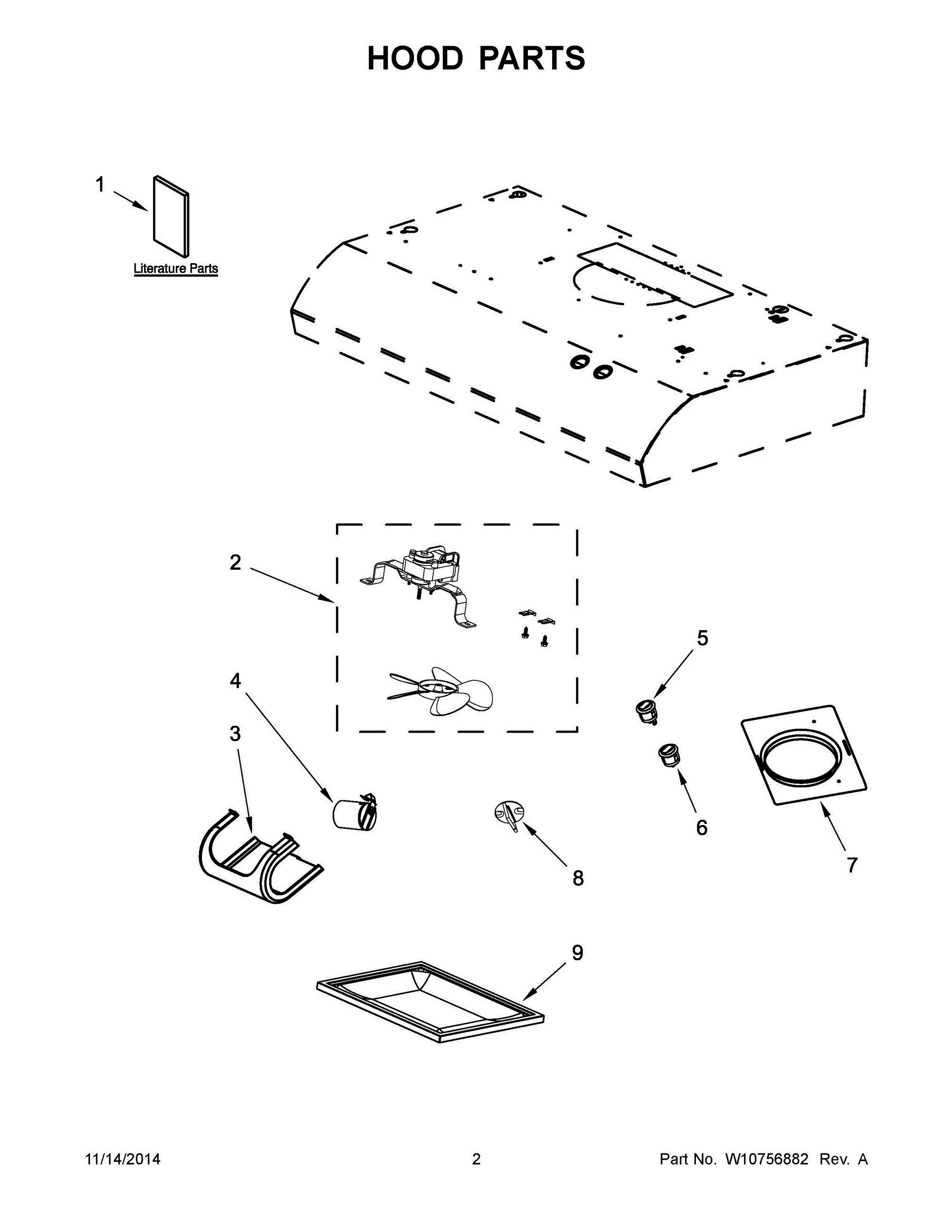 02 - HOOD PARTS Diagram and Parts List for IH1400DW0  Whirlpool Range Hood