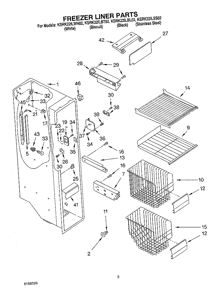 FREEZER LINER Diagram and Parts List for KSRK22ILBL02  KitchenAid Refrigerator