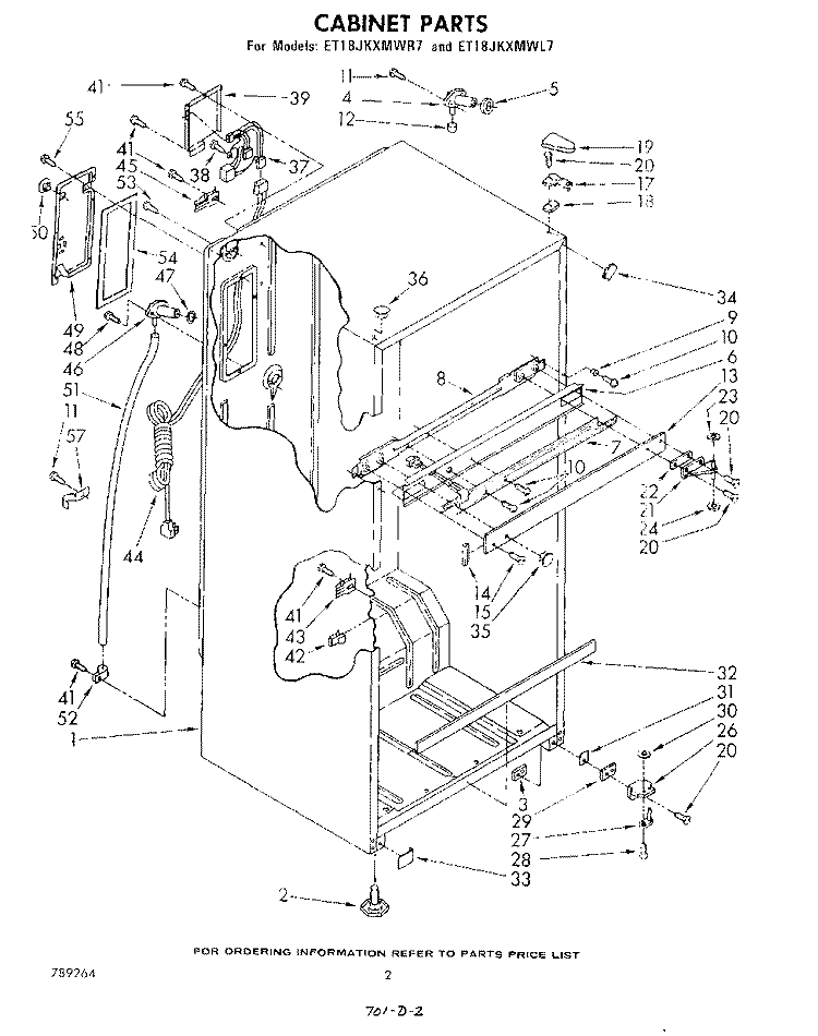 CABINET Diagram and Parts List for ET18JKXMWR7  Whirlpool Refrigerator