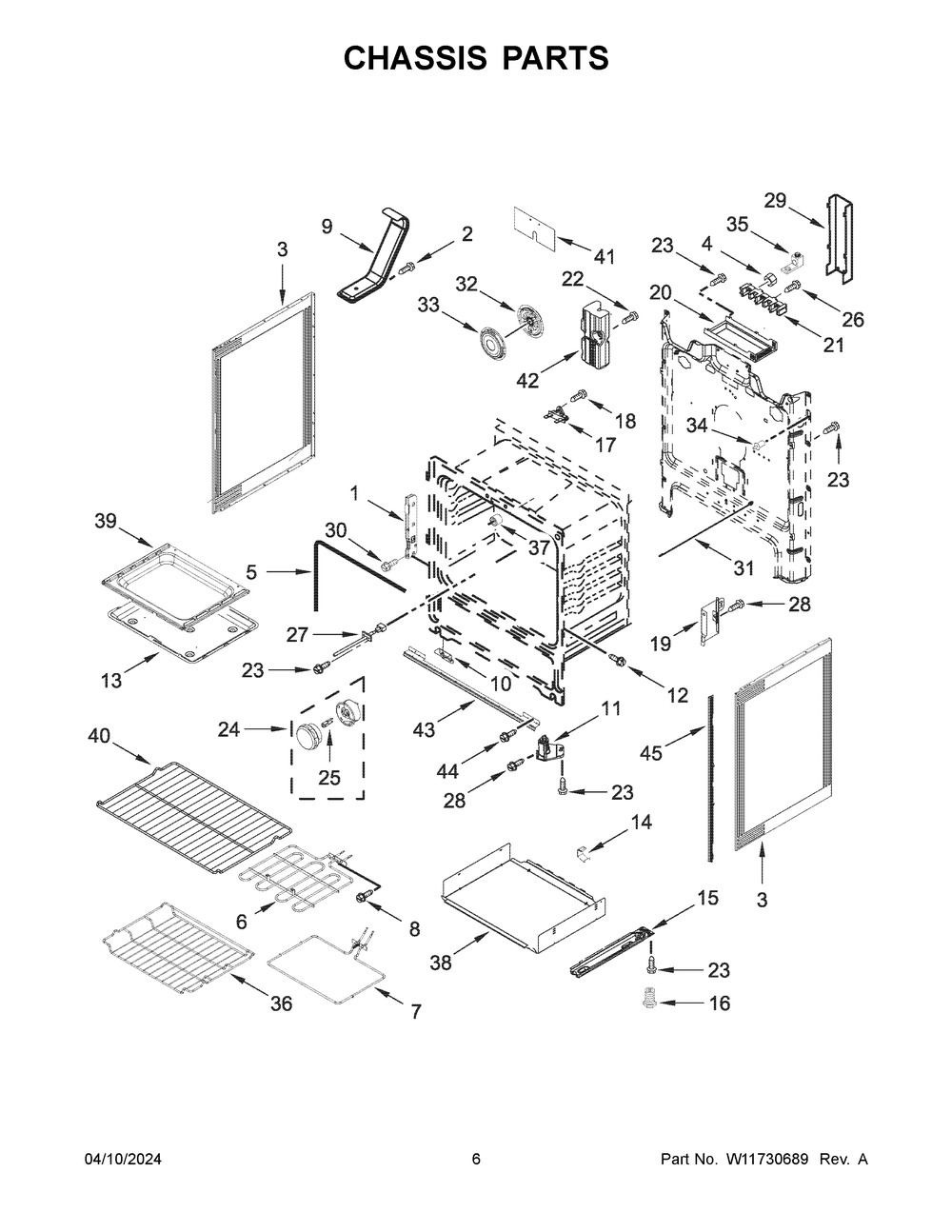 Chassis Parts Diagram and Parts List for WFE775H0HB5  Whirlpool Range