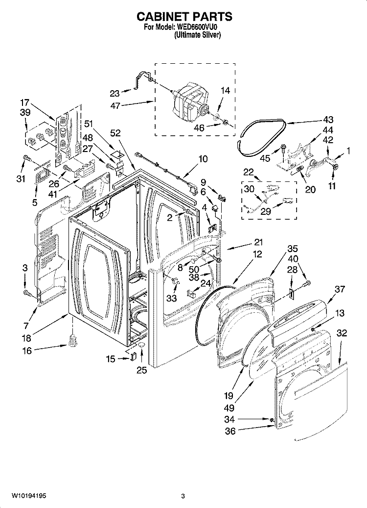 CABINET PARTS Diagram and Parts List for WED6600VU0  Whirlpool Dryer