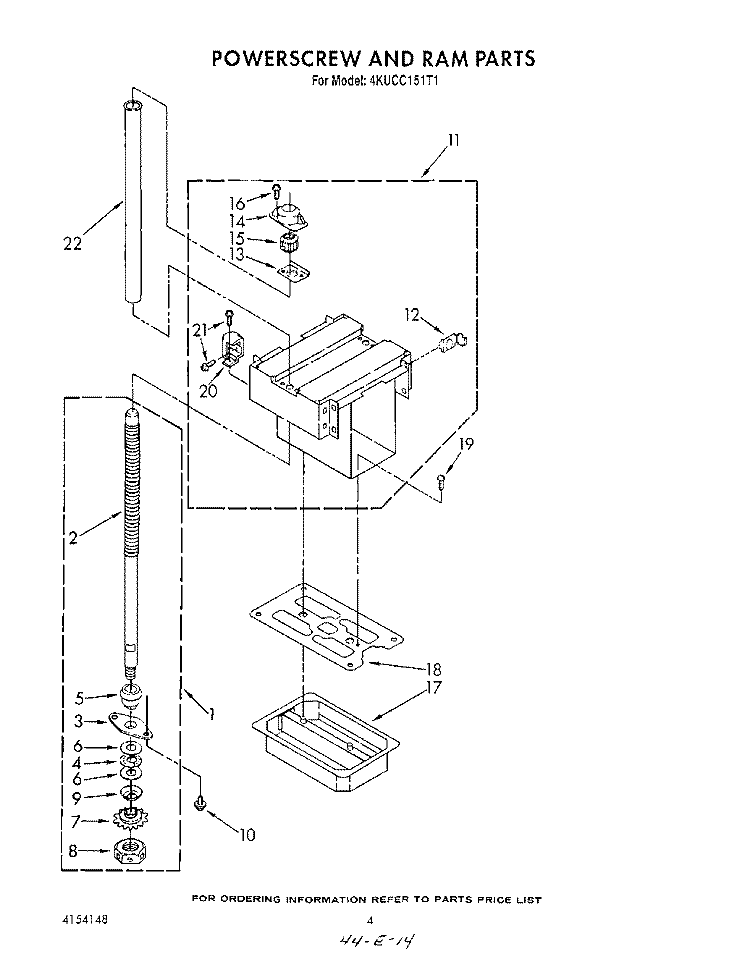 POWERSCREW AND RAM Diagram and Parts List for 4KUCC151T1  KitchenAid Trash Compactor