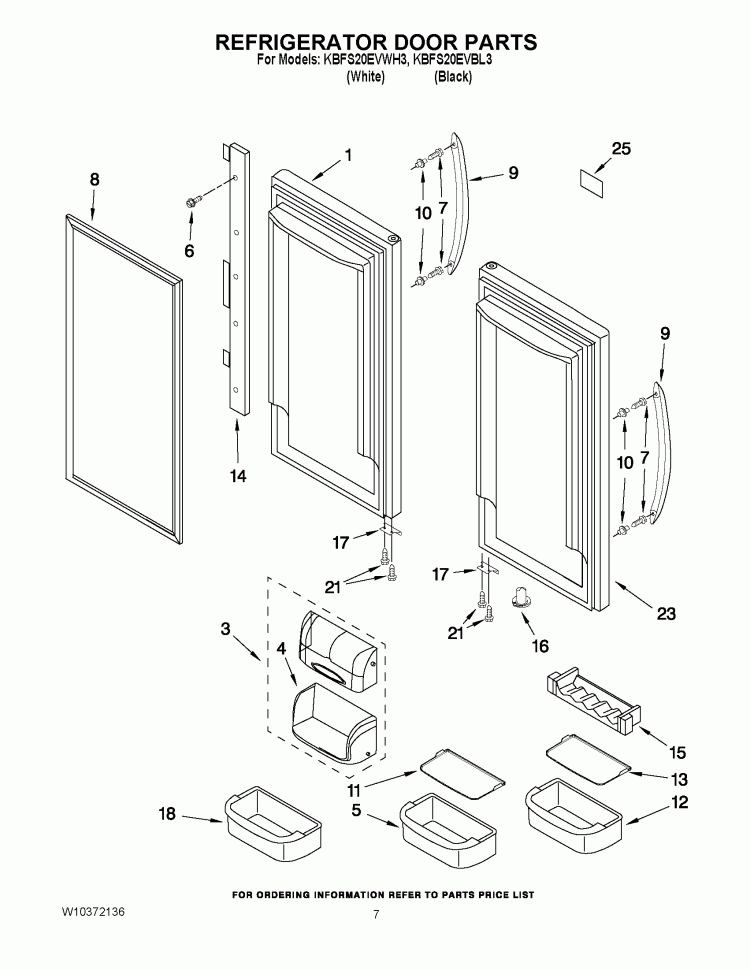 REFRIGERATOR DOOR PARTS Diagram and Parts List for KBFS20EVBL3  KitchenAid Refrigerator