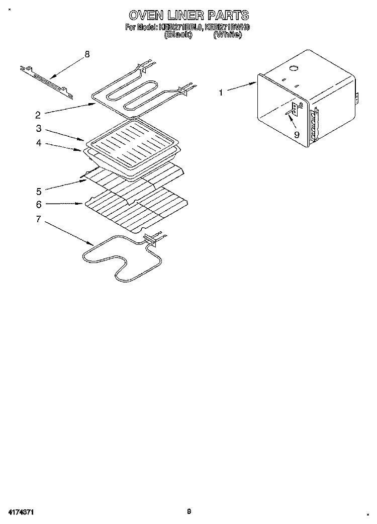 OVEN LINER Diagram and Parts List for KEBI271BWH0  KitchenAid Wall Oven