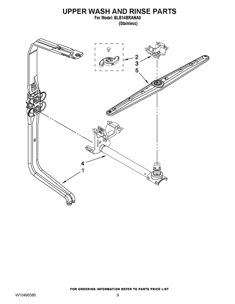 UPPER WASH AND RINSE PARTS Diagram and Parts List for BLB14BRANA0  Whirlpool Dishwasher