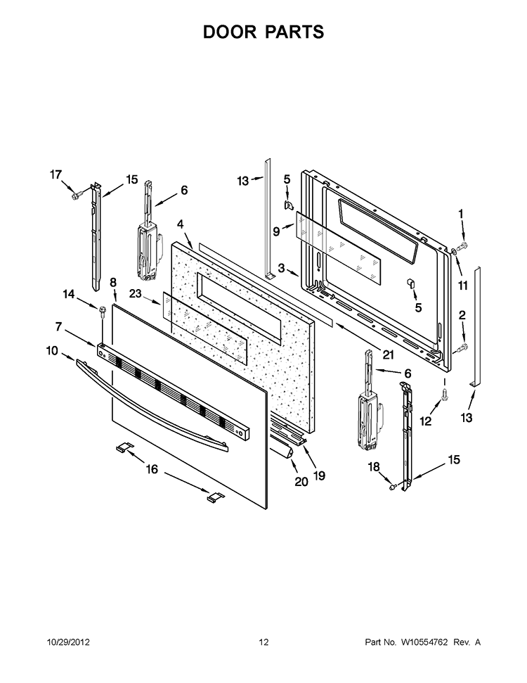 DOOR PARTS Diagram and Parts List for WFG111SVQ1  Whirlpool Range