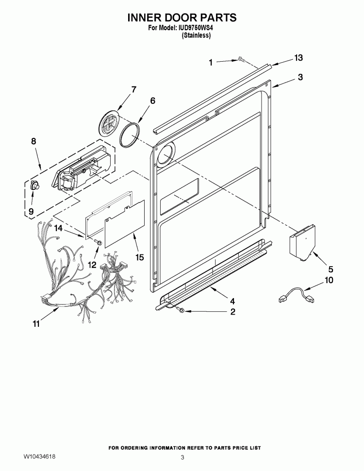INNER DOOR PARTS Diagram and Parts List for IUD9750WS4  Whirlpool Dishwasher