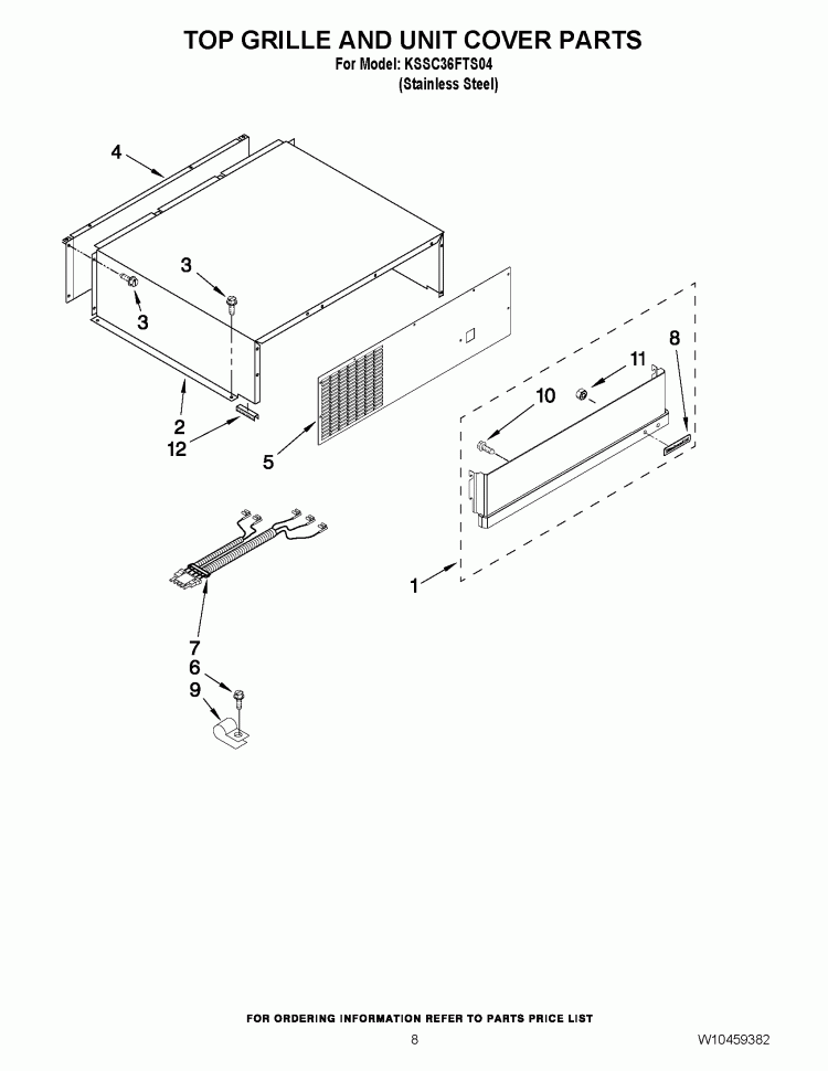 TOP GRILLE AND UNIT COVER PARTS Diagram and Parts List for KSSC36FTS04  KitchenAid Refrigerator