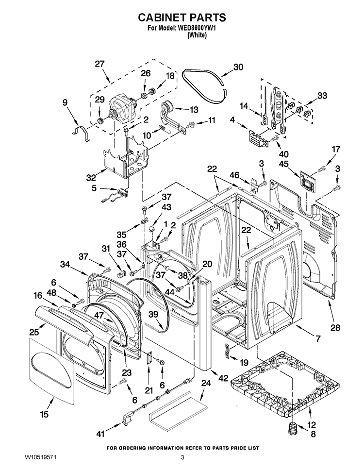 CABINET PARTS Diagram and Parts List for WED8600YW1  Whirlpool Dryer