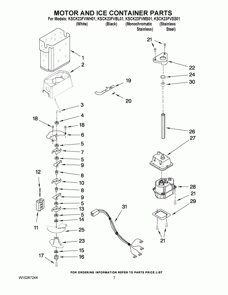 MOTOR AND ICE CONTAINER PARTS Diagram and Parts List for KSCK23FVMS01  KitchenAid Refrigerator