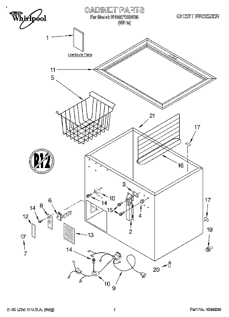 SECTION Diagram and Parts List for EH100FXGW05  Whirlpool Freezer