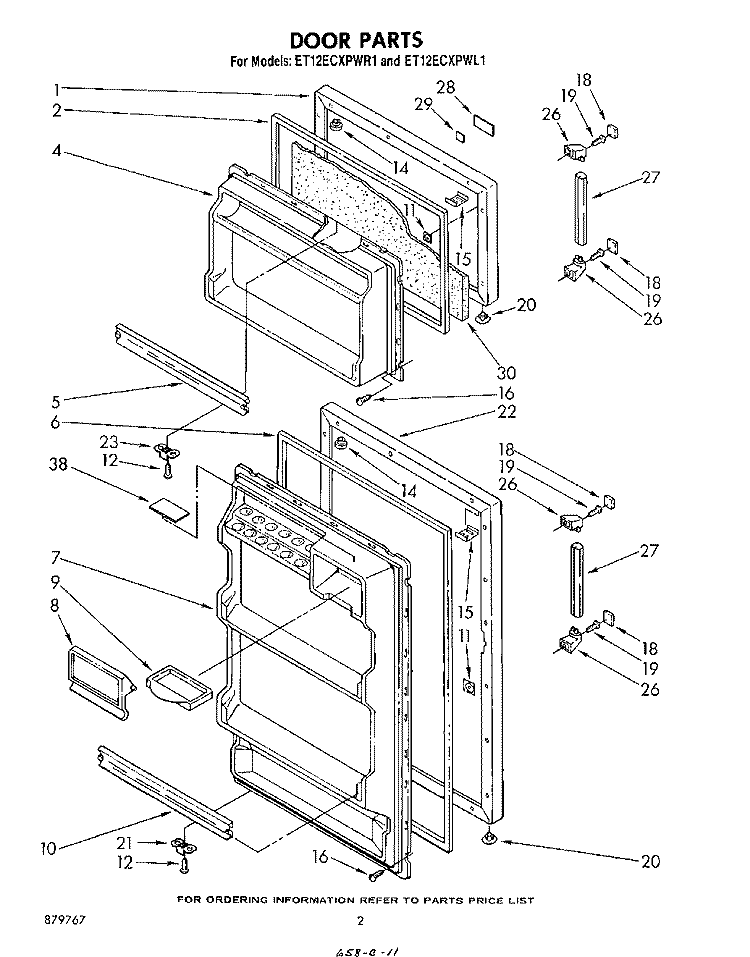 DOOR Diagram and Parts List for ET12ECXPWR1  Whirlpool Refrigerator