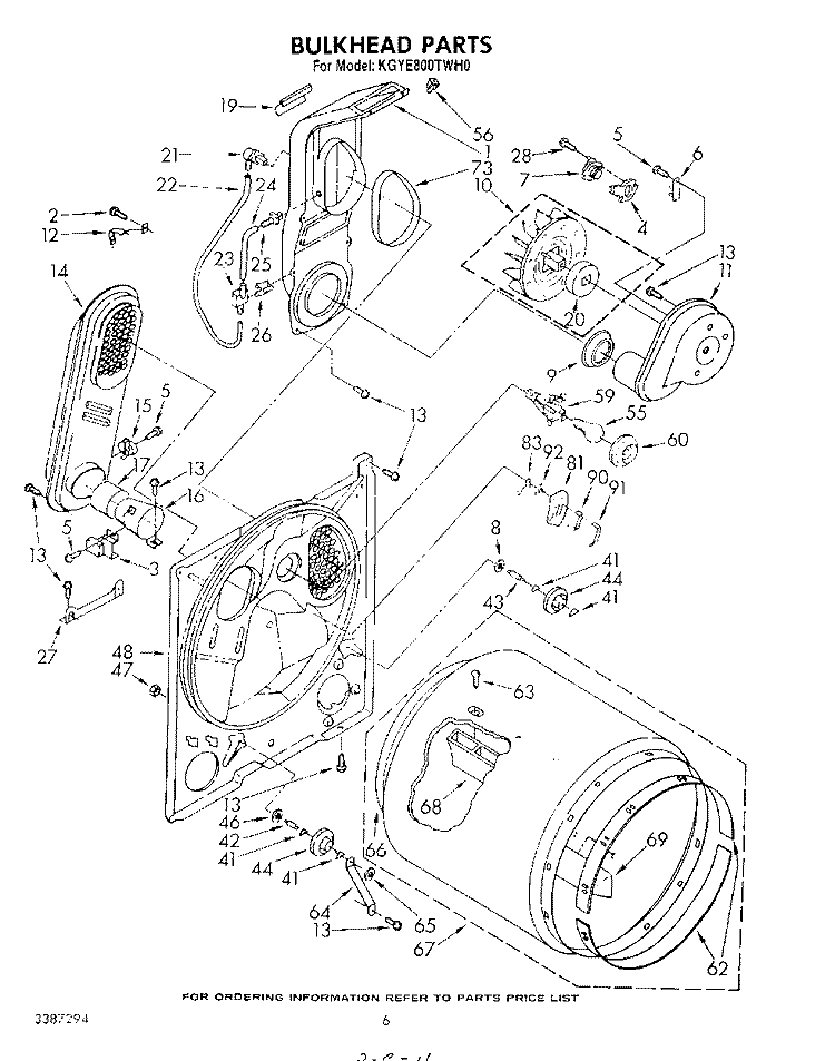 BULKHEAD Diagram and Parts List for KGYE800TAL0  KitchenAid Dryer