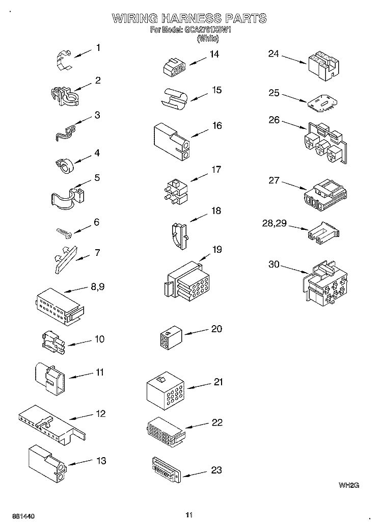 WIRING HARNESS Diagram and Parts List for GCA2781XSW1  Whirlpool Washer