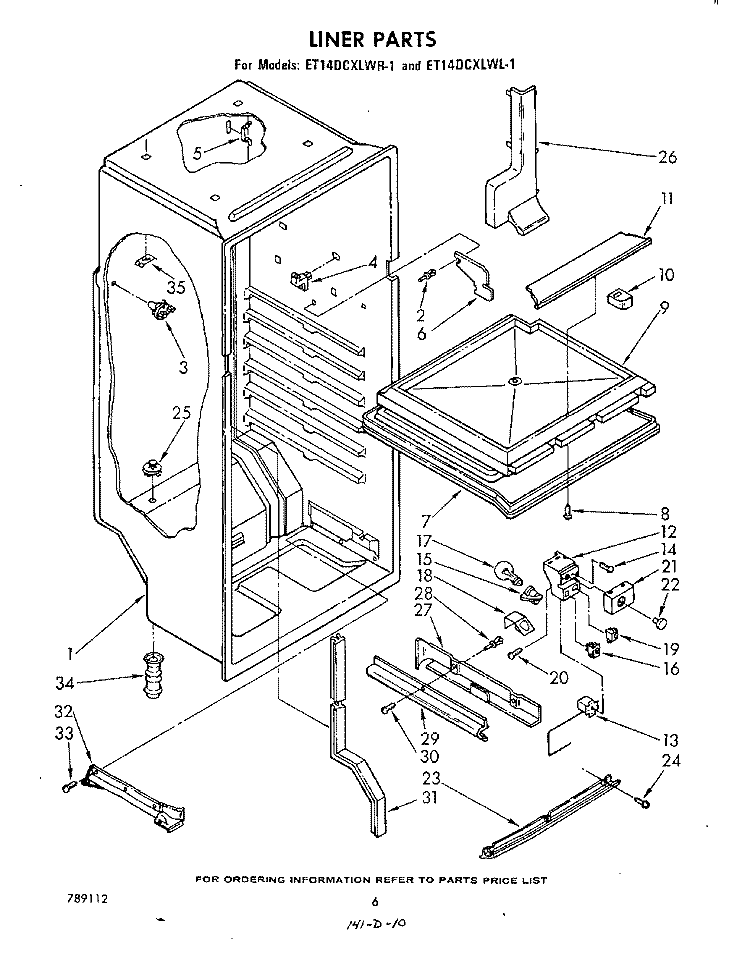 LINER Diagram and Parts List for ET14DCXLWR1  Whirlpool Refrigerator
