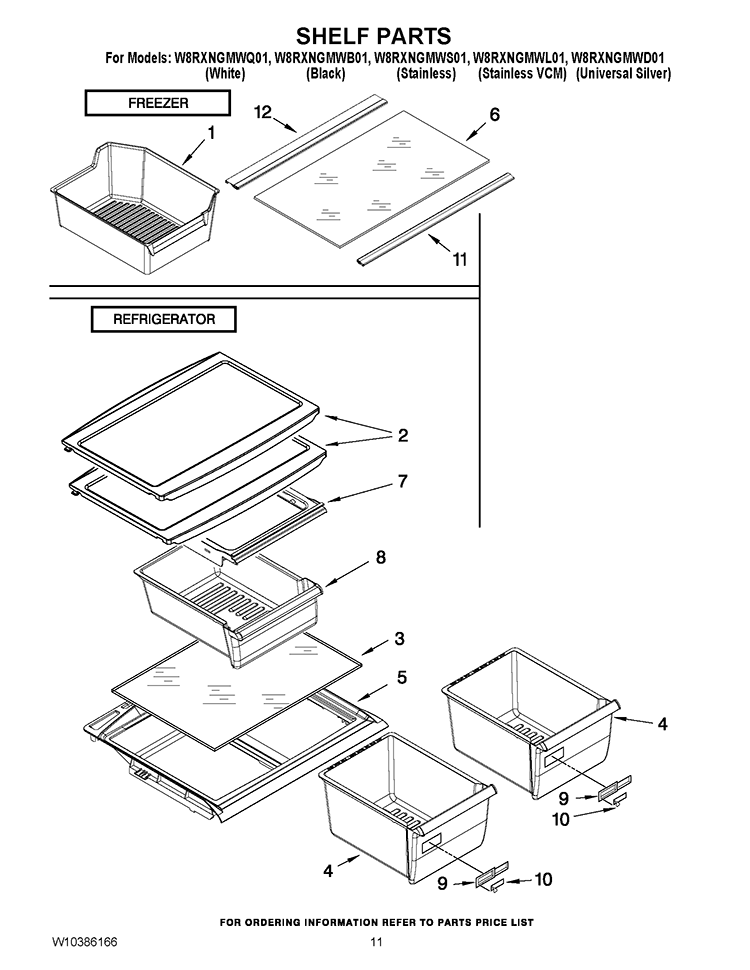 SHELF PARTS Diagram and Parts List for W8RXNGMWL01  Whirlpool Refrigerator