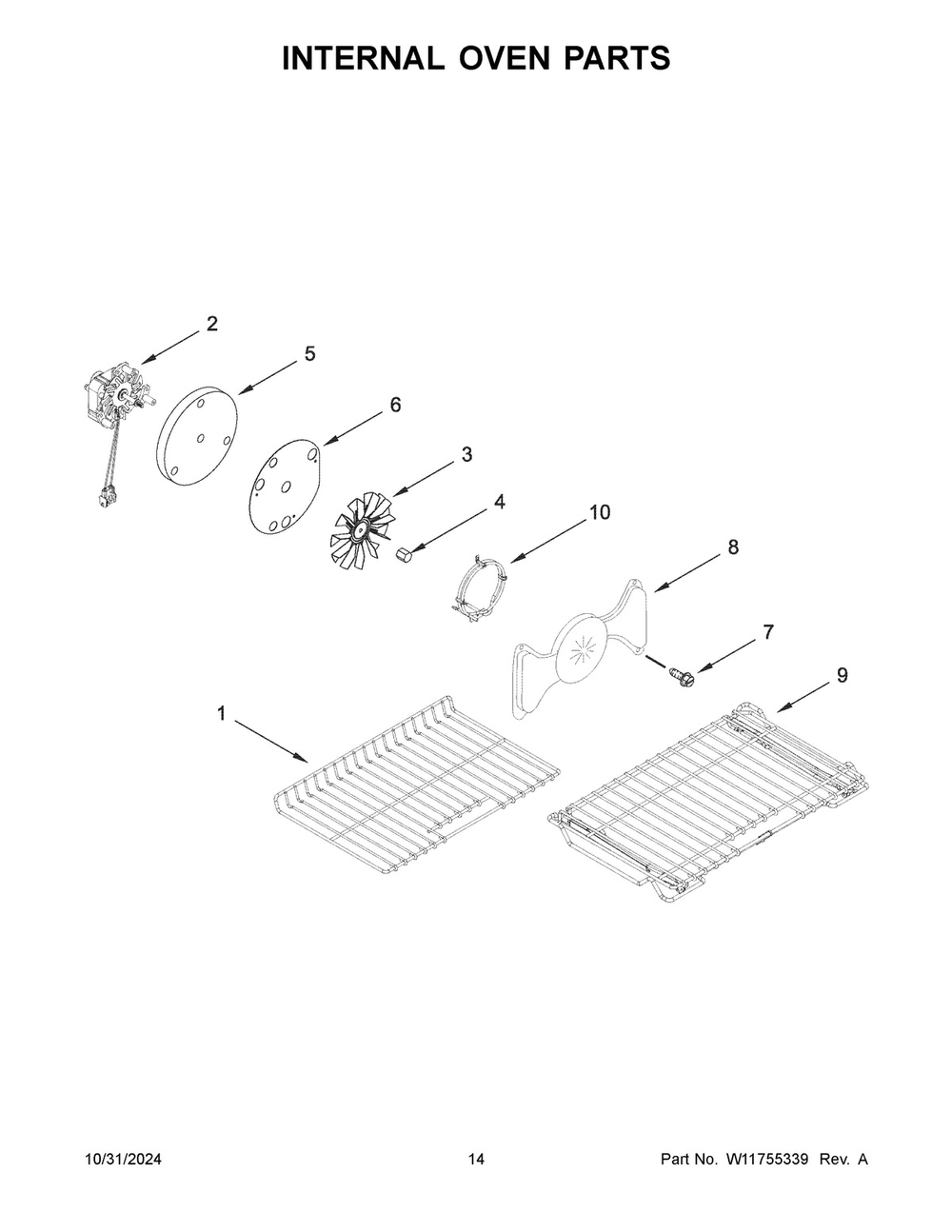 08 - Internal Oven Parts Diagram and Parts List for KFGD500ESS12  Whirlpool Range