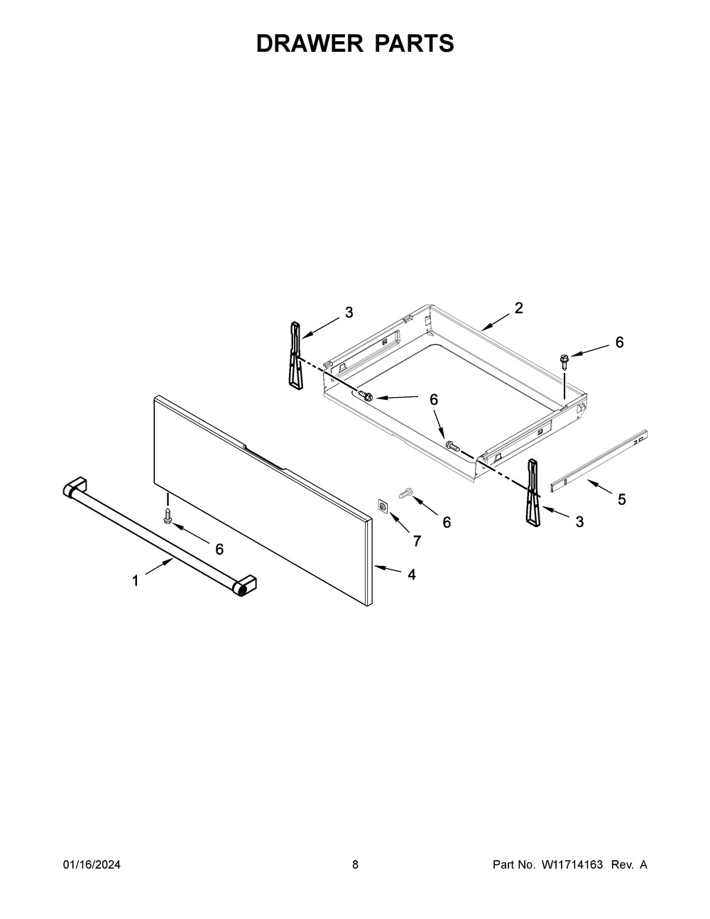 Drawer Parts Diagram and Parts List for KSEG700EBS7  KitchenAid Range