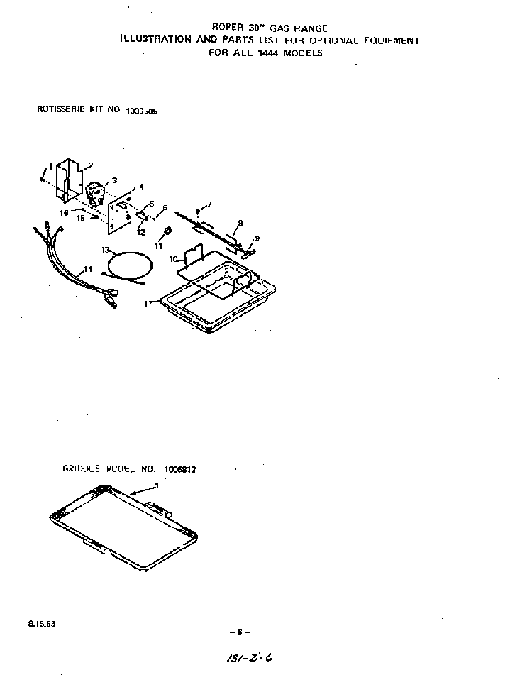 Section 3 Diagram and Parts List for 1444W2A  Roper Range