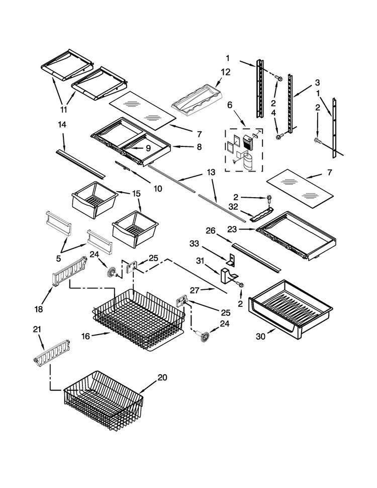 Shelf Parts Diagram and Parts List for KBRS19KCMS00  KitchenAid Refrigerator