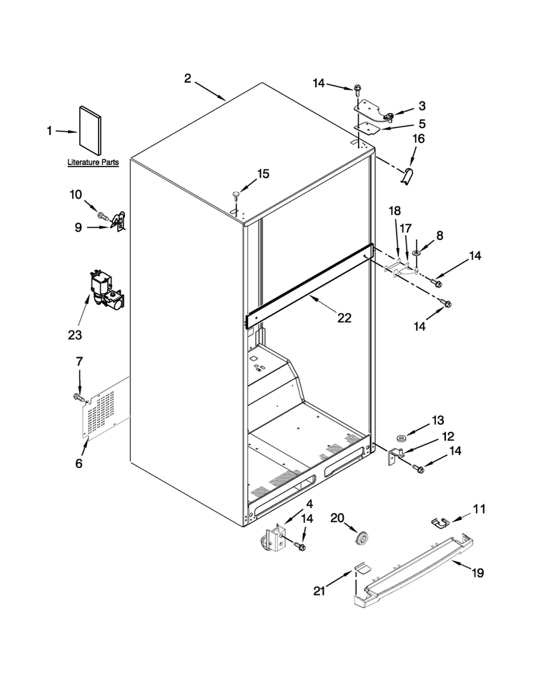 Cabinet Parts Diagram and Parts List for WRT371SZBW01  Whirlpool Refrigerator