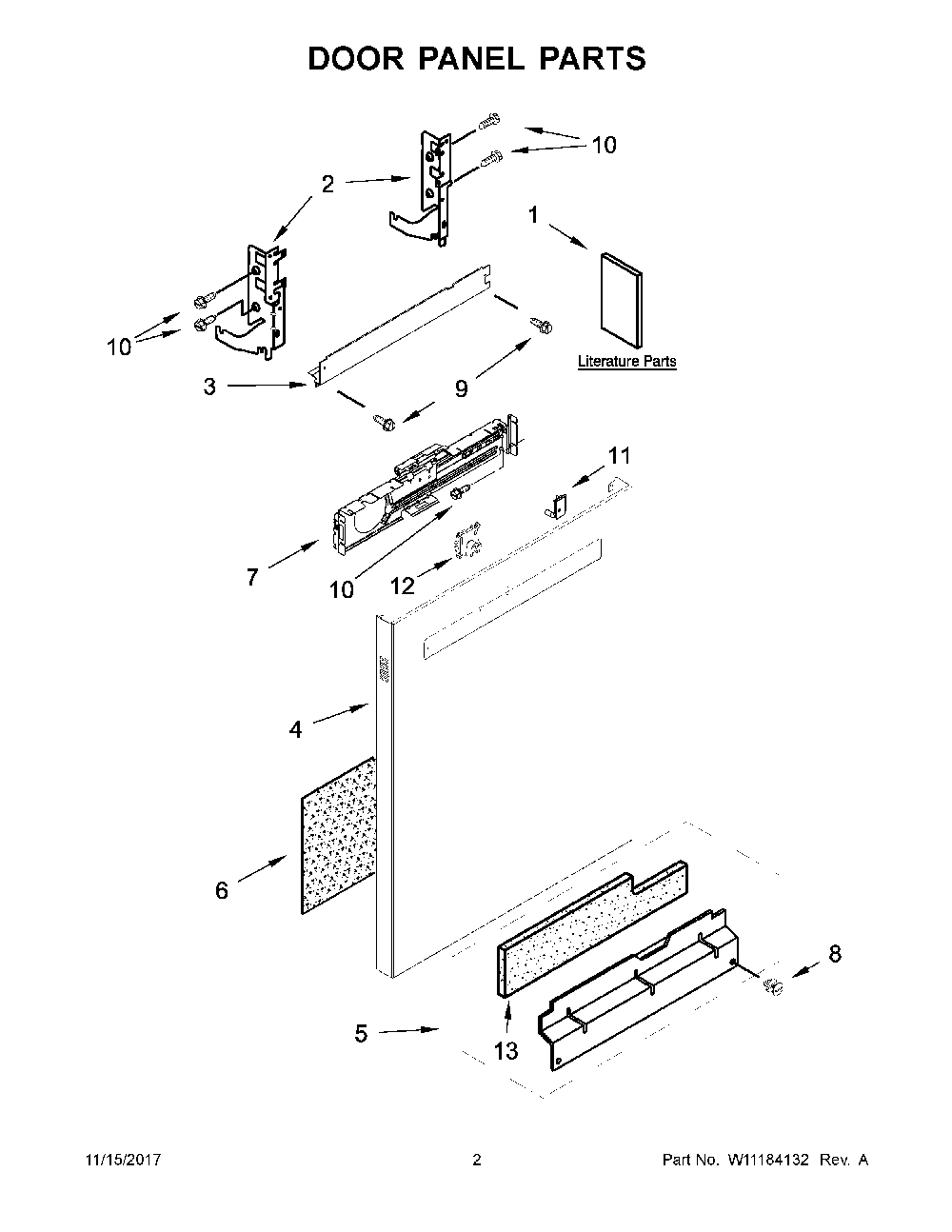 Door panel parts Diagram and Parts List for 66514545N711  Kenmore Dishwasher