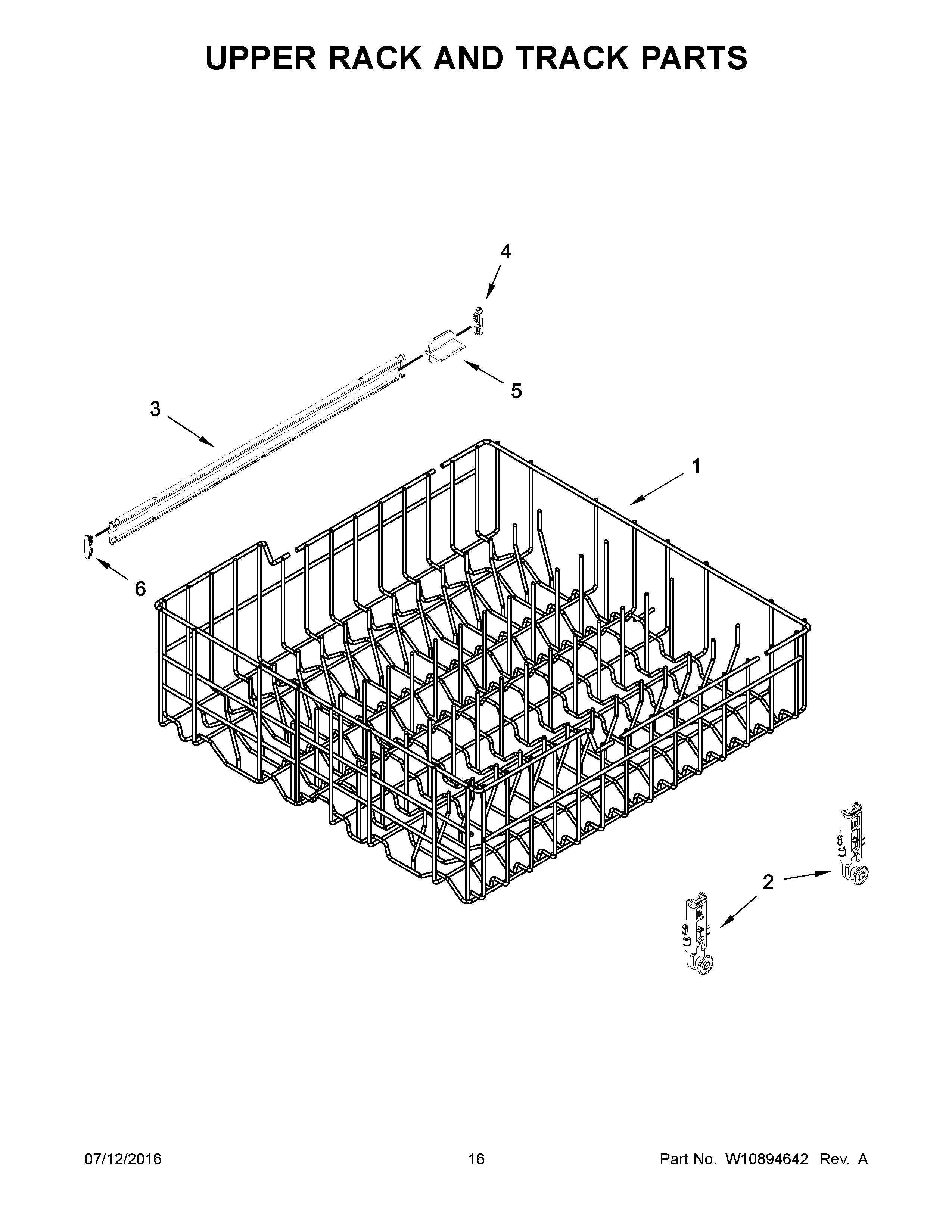 Upper Rack And Track Parts Diagram and Parts List for 66513009N511  Kenmore Dishwasher