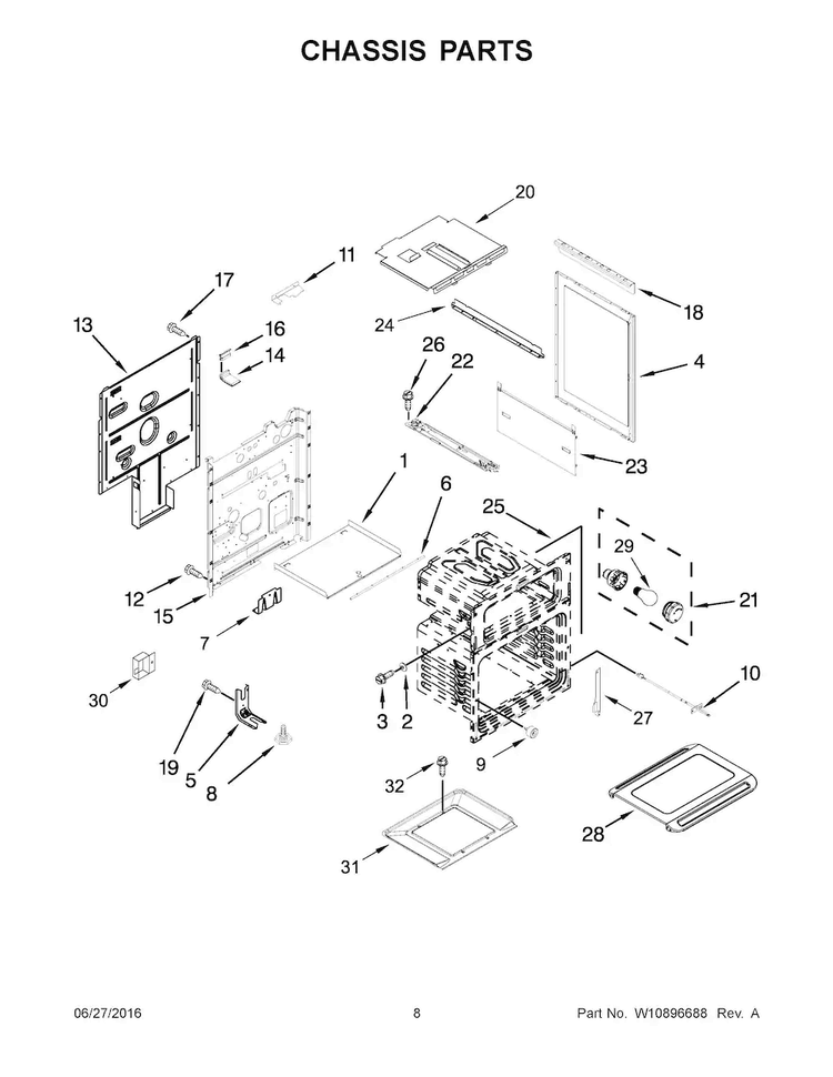 Chassis Parts Diagram and Parts List for WGG745S0FE02  Whirlpool Range