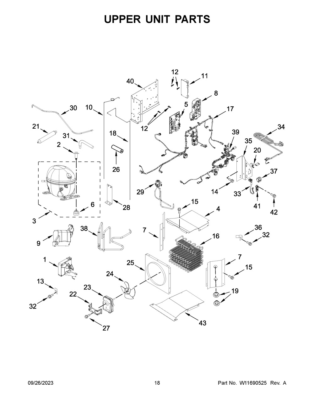 Upper Unit Parts Diagram and Parts List for KBFN502EPA05  KitchenAid Refrigerator