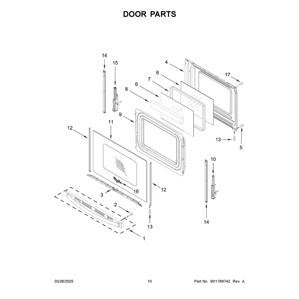 Door Parts Diagram and Parts List for WSGS5030SB0  Whirlpool Range