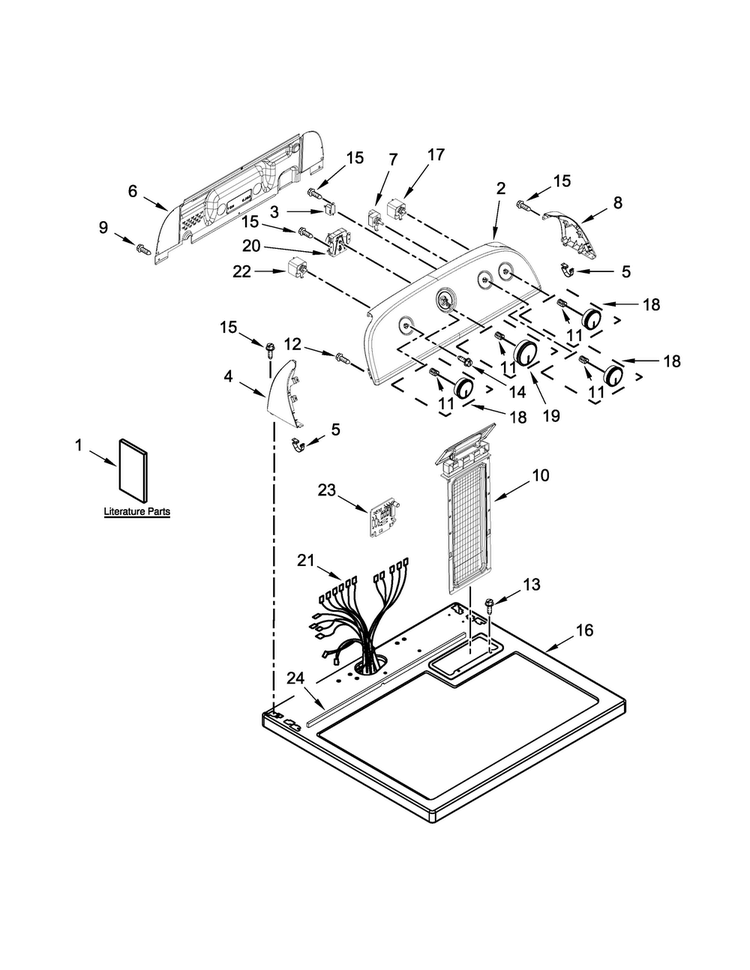 Top And Console Parts Diagram and Parts List for 11075202310  Kenmore Dryer