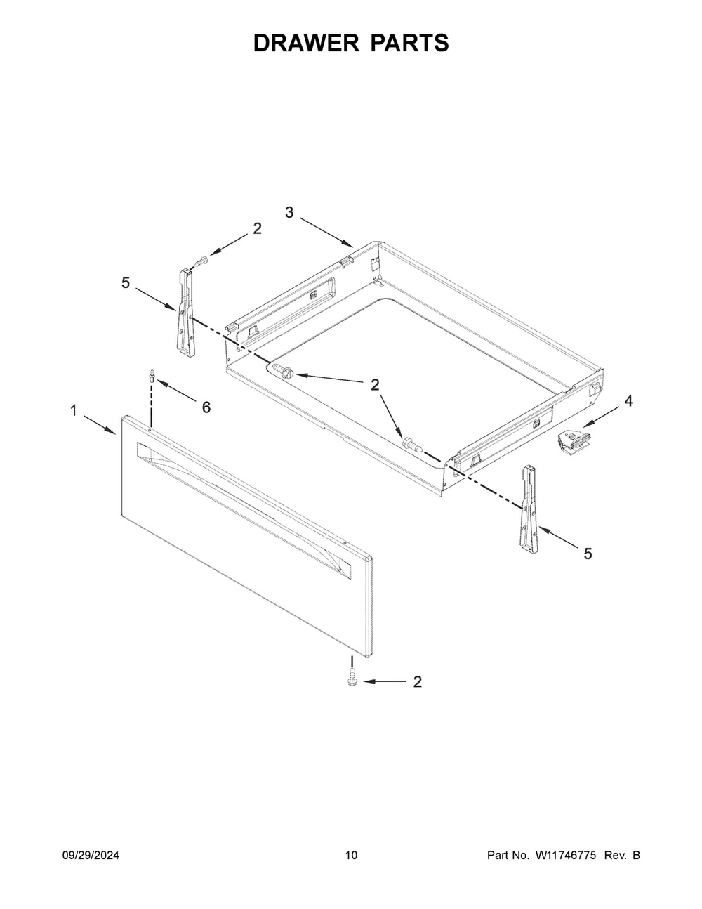 06 - Drawer Parts Diagram and Parts List for YMFES6030RW0  Whirlpool Range