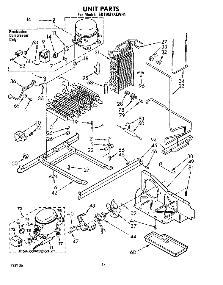 UNIT Diagram and Parts List for ED19MTXLWR1  Whirlpool Refrigerator