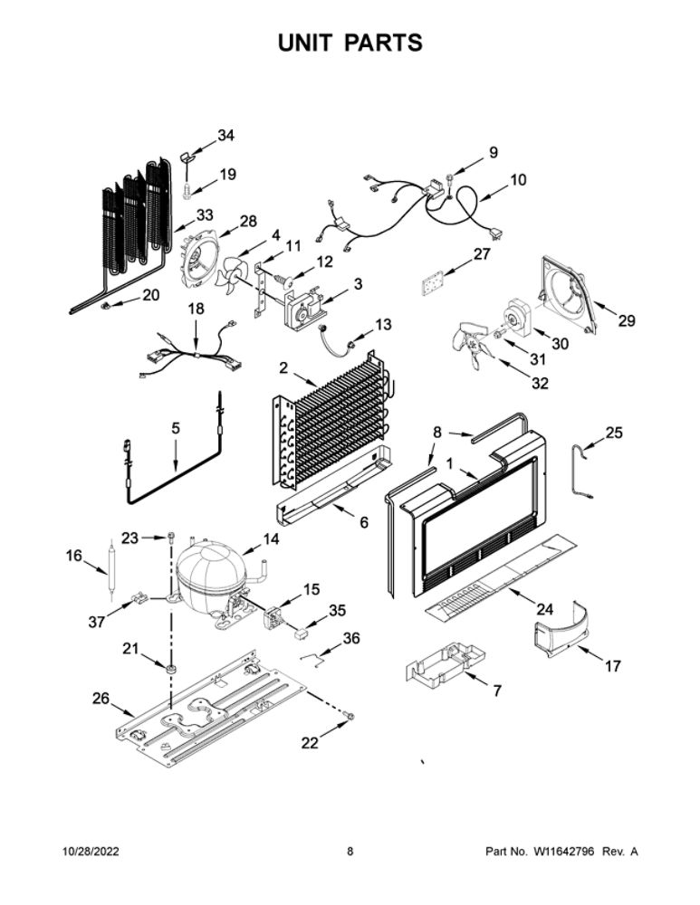 Unit Parts Diagram and Parts List for WSZ57L18DM07  Whirlpool Freezer