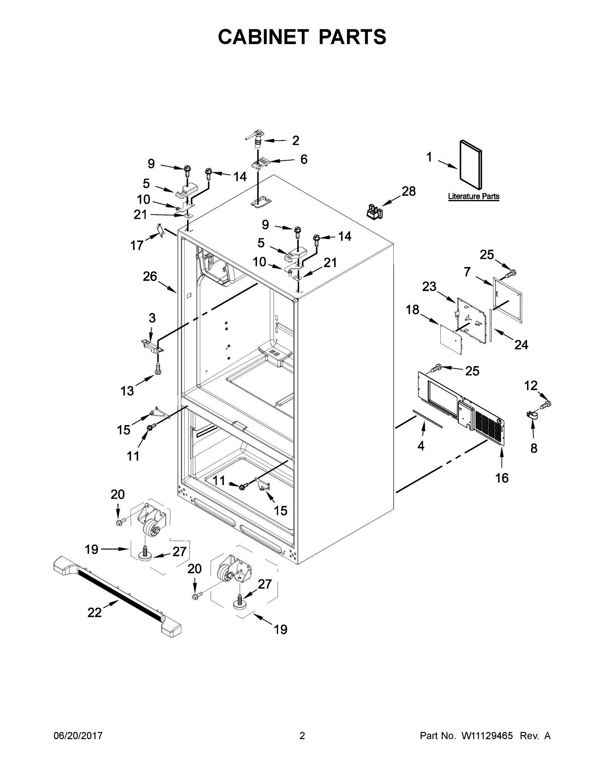 02 - CABINET PARTS Diagram and Parts List for WRF550CDHZ00  Whirlpool Refrigerator