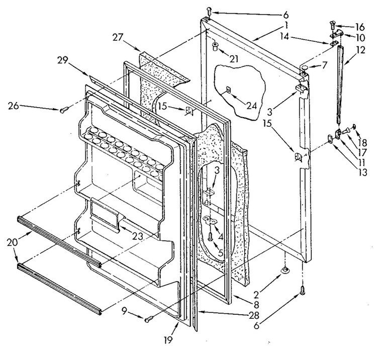 Refrigerator Door Diagram and Parts List for ET18JKXSN07  Whirlpool Refrigerator