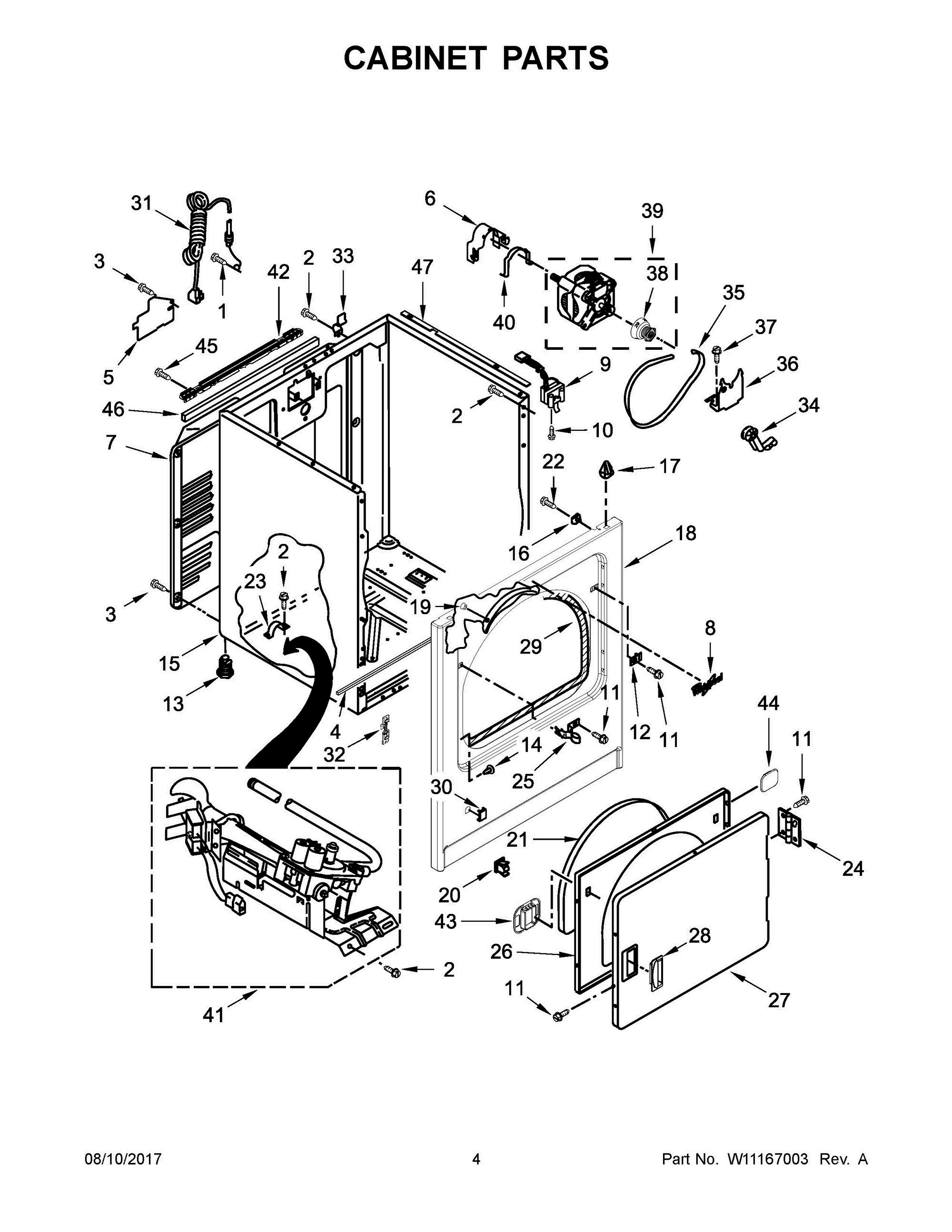 03 - CABINET PARTS Diagram and Parts List for WGD7300DW3  Whirlpool Dryer