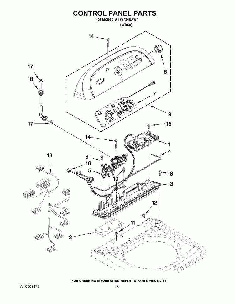 CONTROL PANEL PARTS Diagram and Parts List for WTW7340XW1  Whirlpool Washer