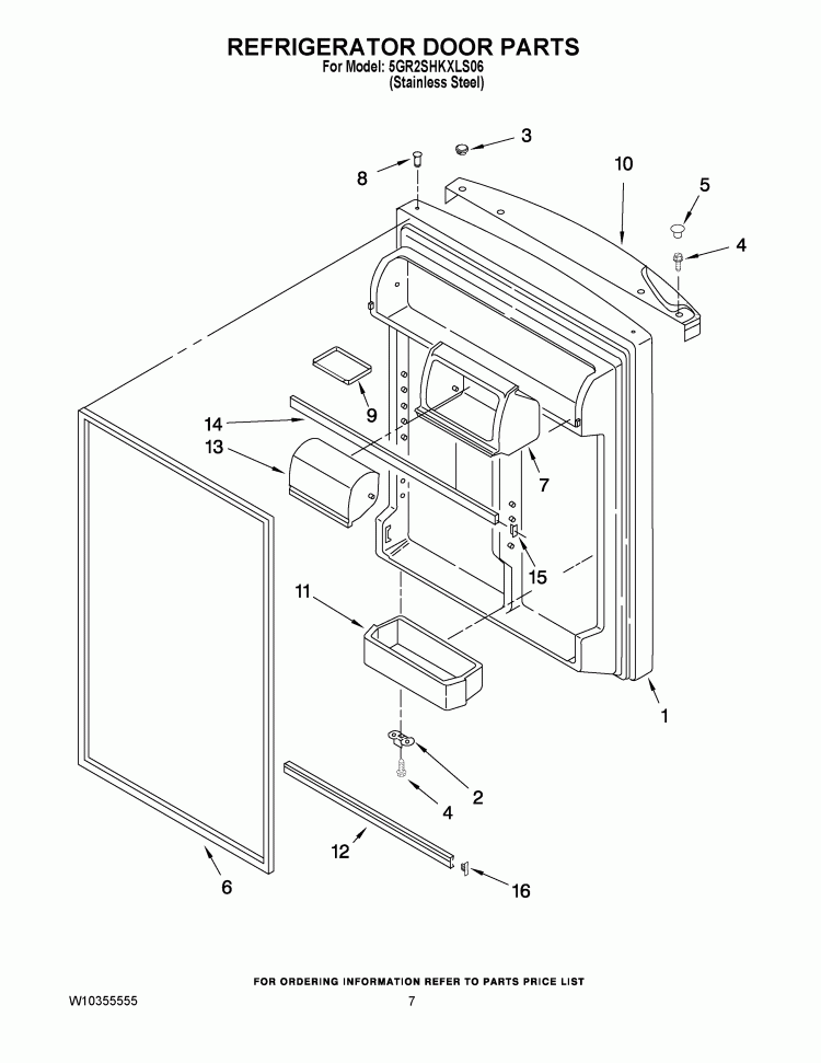 REFRIGERATOR DOOR PARTS Diagram and Parts List for 5GR2SHKXLS06  Whirlpool Refrigerator
