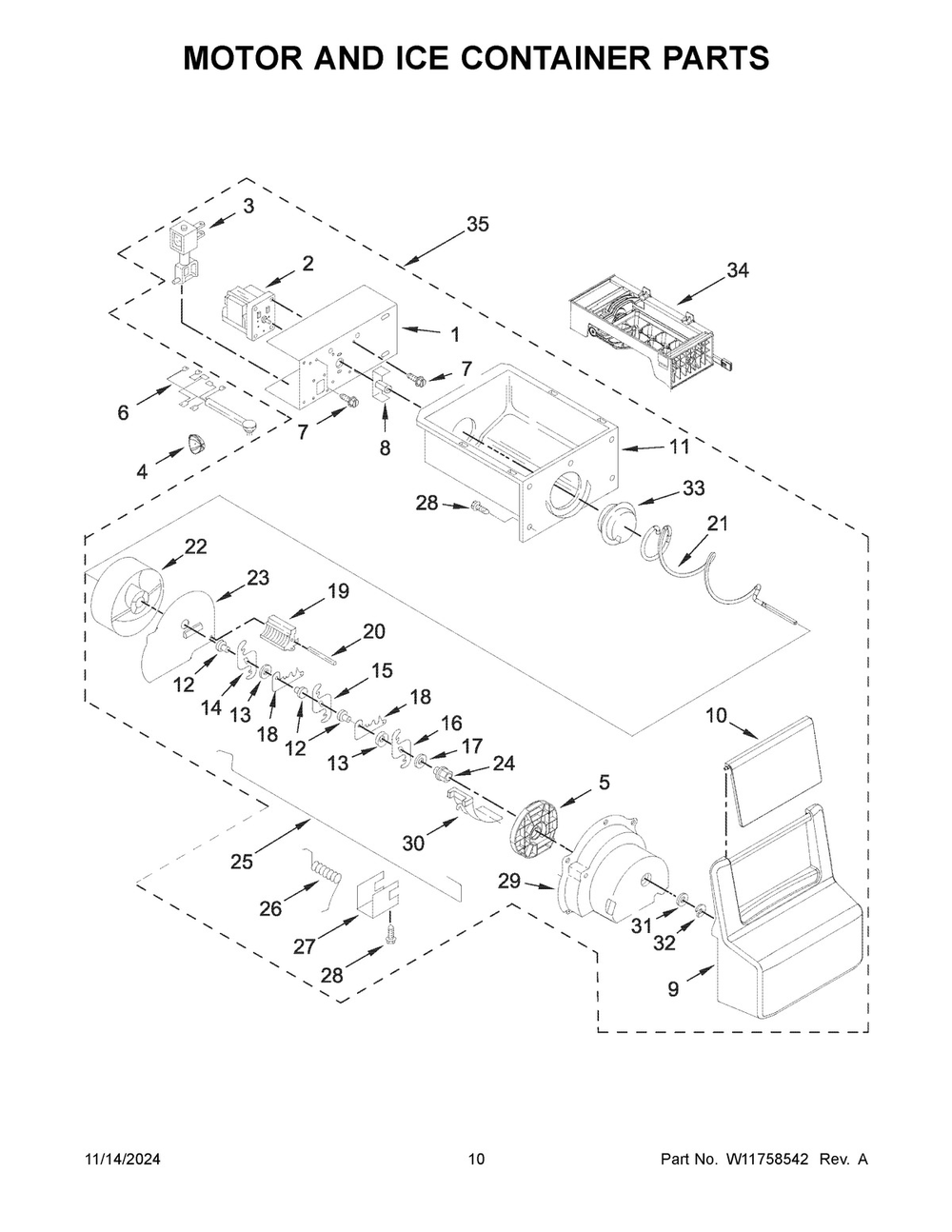 06 - Motor And Ice Container Parts Diagram and Parts List for WRS325SDHW11  Whirlpool Refrigerator