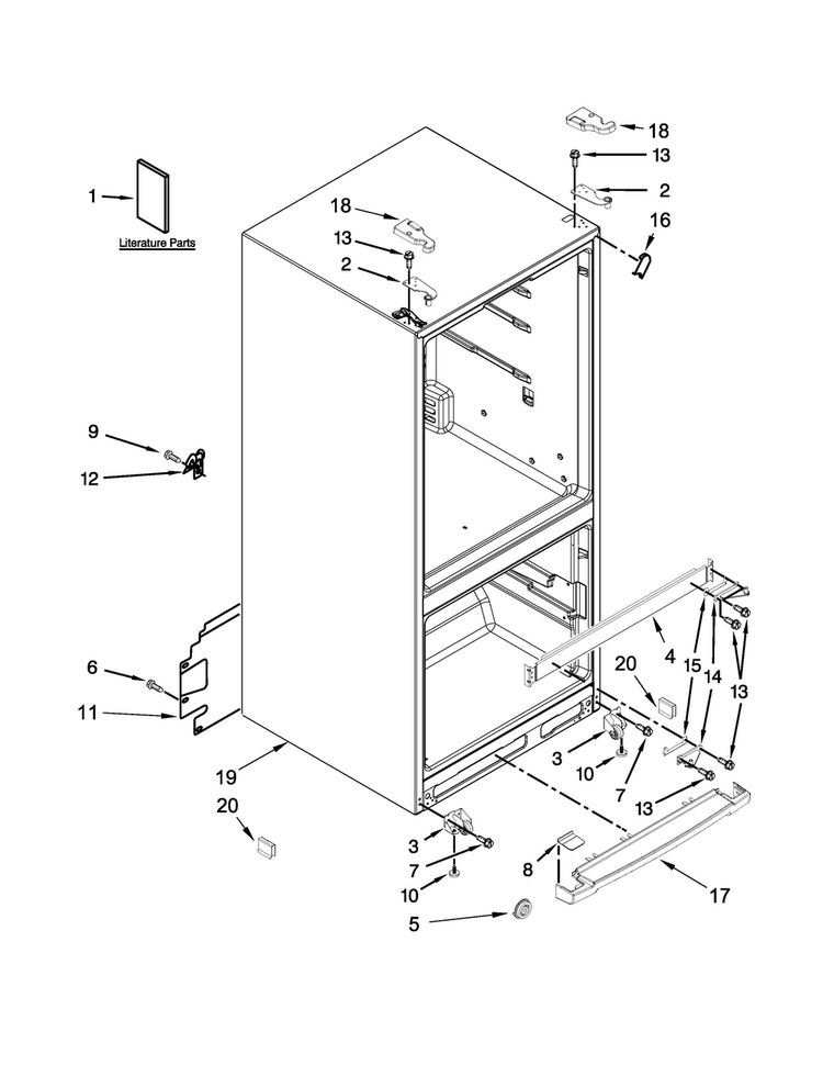 Cabinet Parts Diagram and Parts List for WRF560SFYE00  Whirlpool Refrigerator