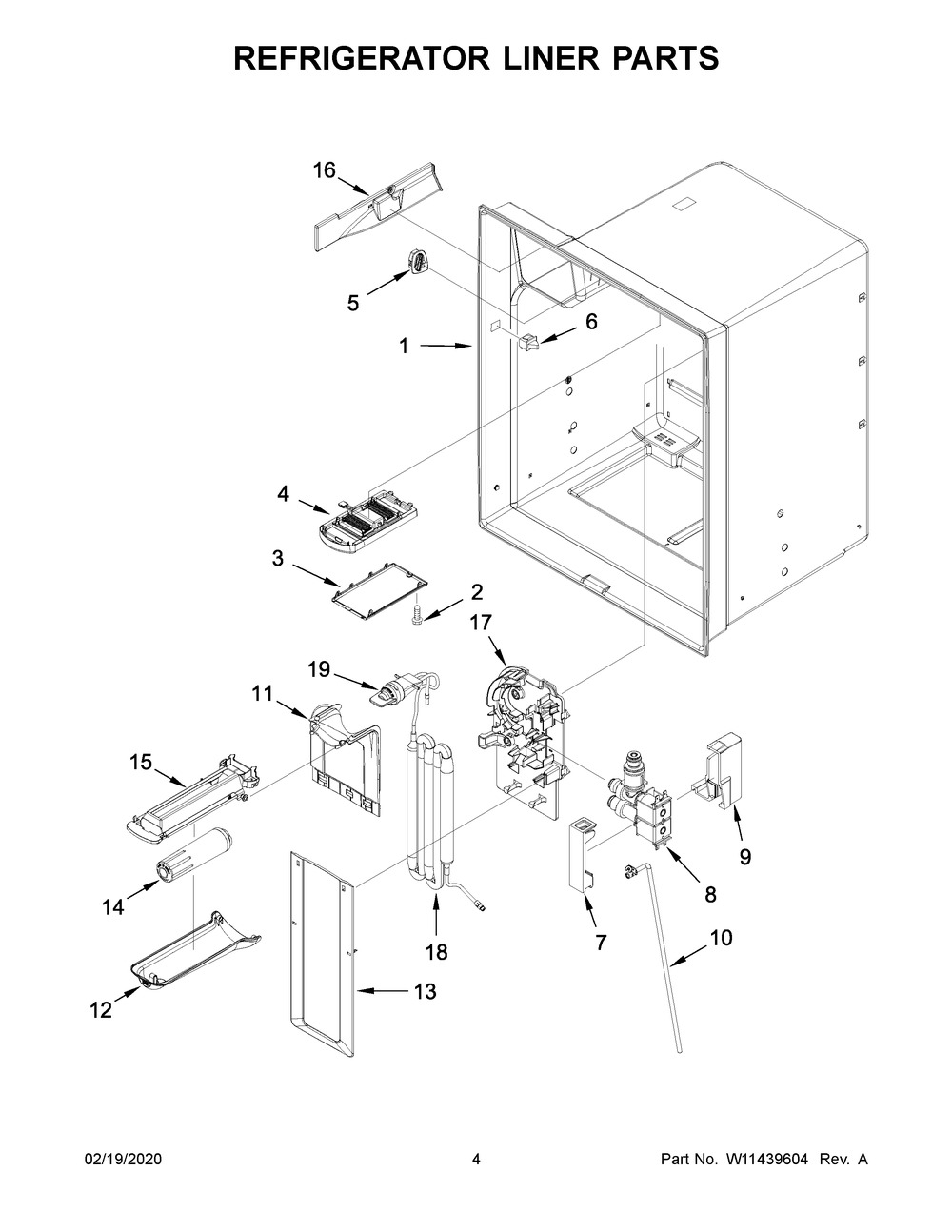 Refrigerator Liner Parts Diagram and Parts List for WRX735SDHV02  Whirlpool Refrigerator