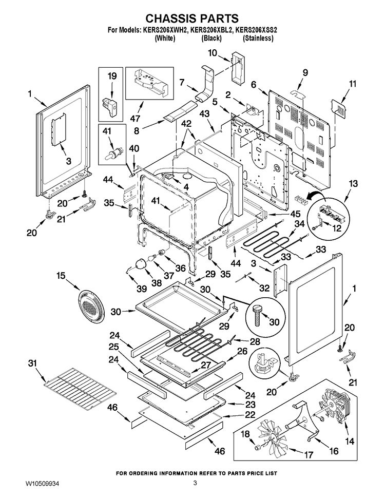 CHASSIS PARTS Diagram and Parts List for KERS206XSS2  KitchenAid Range