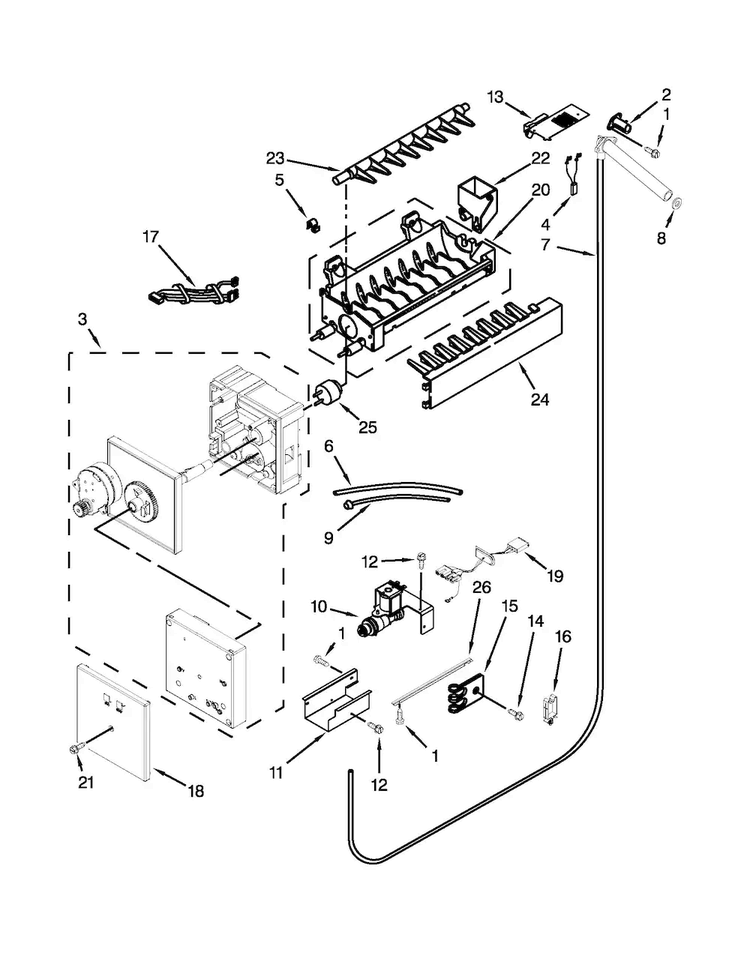 Ice Maker Parts Diagram and Parts List for KBLC36FTS08  KitchenAid Refrigerator