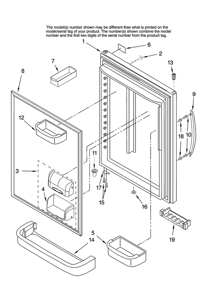 Refrigerator Door Parts Diagram and Parts List for KBLS22ETSS11  KitchenAid Refrigerator
