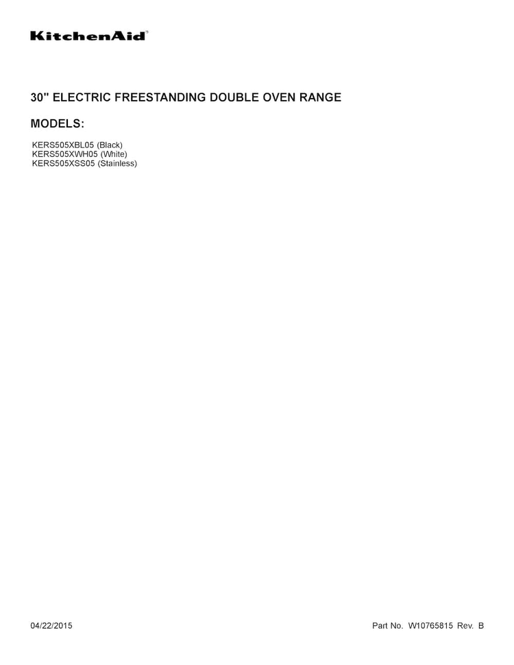 Cover Sheet Diagram and Parts List for KERS505XSS05  KitchenAid Range