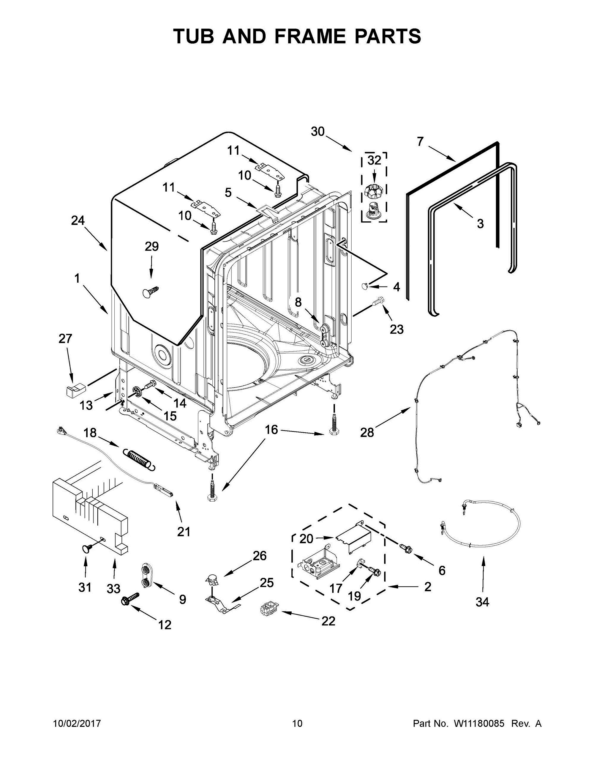 06 - TUB AND FRAME PARTS Diagram and Parts List for JDTSS245GX0  Whirlpool Dishwasher