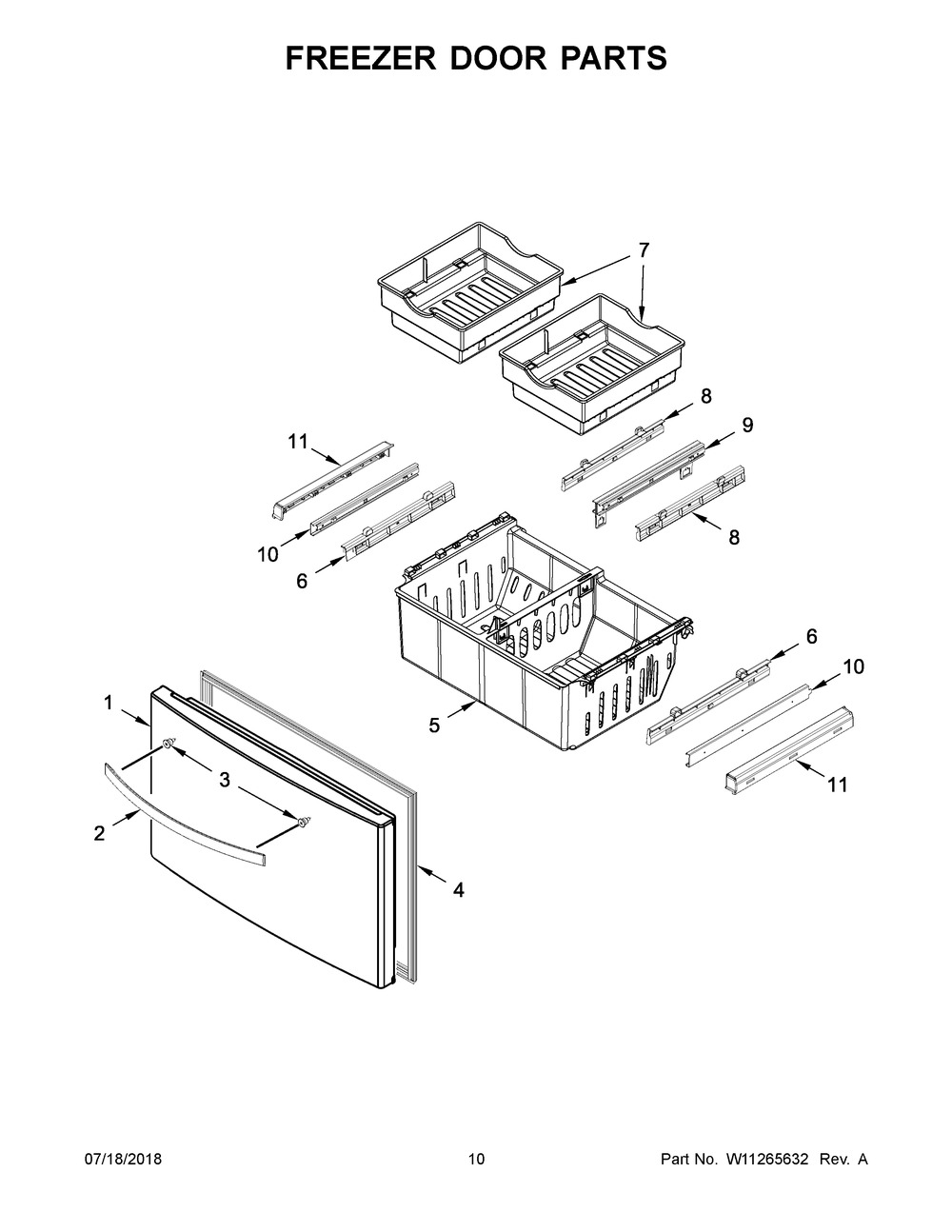 Freezer Door Parts Diagram and Parts List for WRF550CDHZ01  Whirlpool Refrigerator